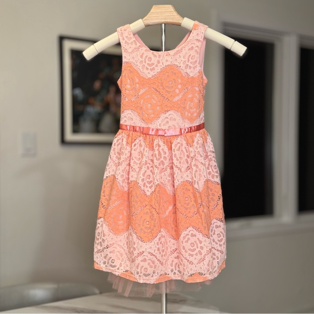 Speechless Girls’ Vintage Lace Dress – Coral & Light Pink – Size 6
